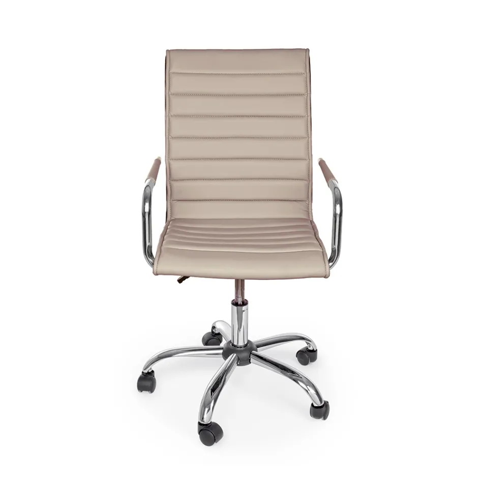 Kolltukë ergonomike zyre me krahë çeliku dhe lëkure imituese - Mantica Viadurini