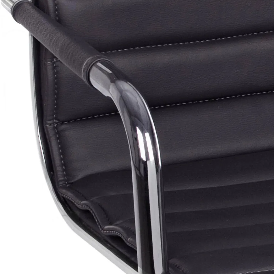 Kolltukë ergonomike zyre me krahë çeliku dhe lëkure imituese - Mantica Viadurini