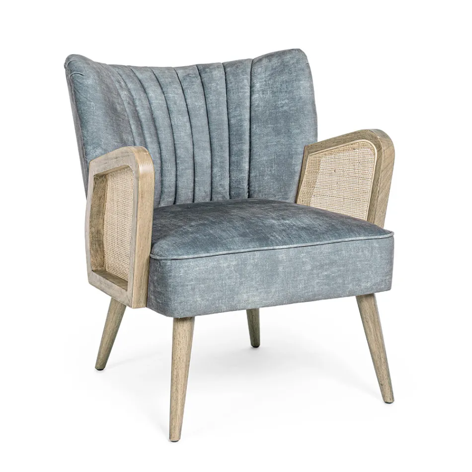 Kolltukë Vintage Dru me Mbështetëse krahësh prej bastun prej palme kacavjerrëse dhe poliestër - Ludovica Viadurini