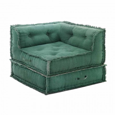 Corner Chaise Longue kolltuk në pambuk gri, jeshile ose blu - Fibër Viadurini