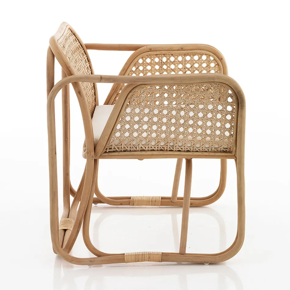 Kolltukë me bastun prej palme kacavjerrëse të jashtme dhe të brendshme dhe jastëkë prej pëlhure Saia - Voir Viadurini