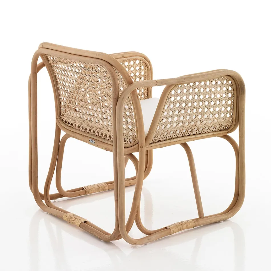 Kolltukë me bastun prej palme kacavjerrëse të jashtme dhe të brendshme dhe jastëkë prej pëlhure Saia - Voir Viadurini