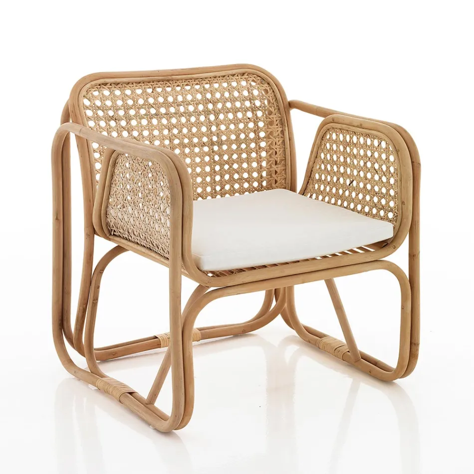 Kolltukë me bastun prej palme kacavjerrëse të jashtme dhe të brendshme dhe jastëkë prej pëlhure Saia - Voir Viadurini