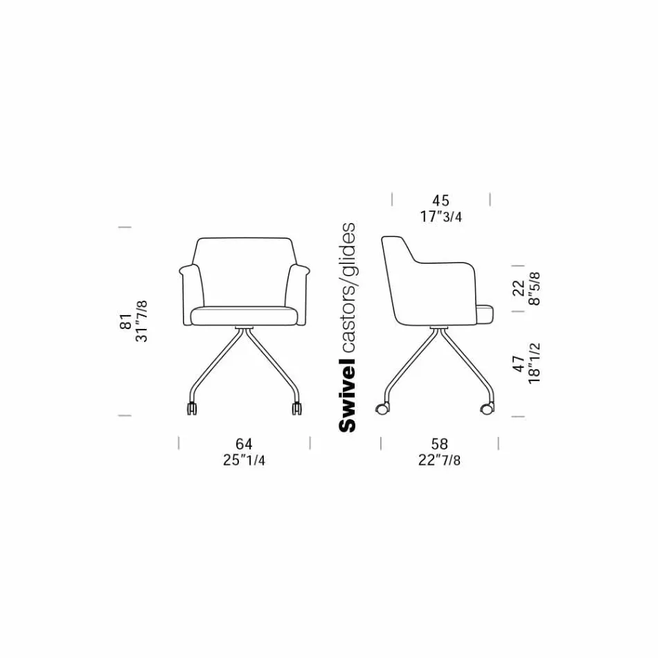 Kolltuqe Zyre e Rrotullueshme me Rrota dhe Mbështetëse Krahësh Prodhuar në Itali - Felix Viadurini