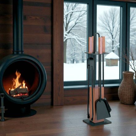 Mbajtëse veglash me 4 aksesorë, doreza dhe strukturë druri Prodhuar në Itali - Koi Viadurini