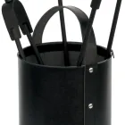 Mbajtëse mjetesh të rrumbullakëta prej lëkure artificiale me dorezë dhe 4 aksesorë Prodhuar në Itali - Pëllumb Viadurini