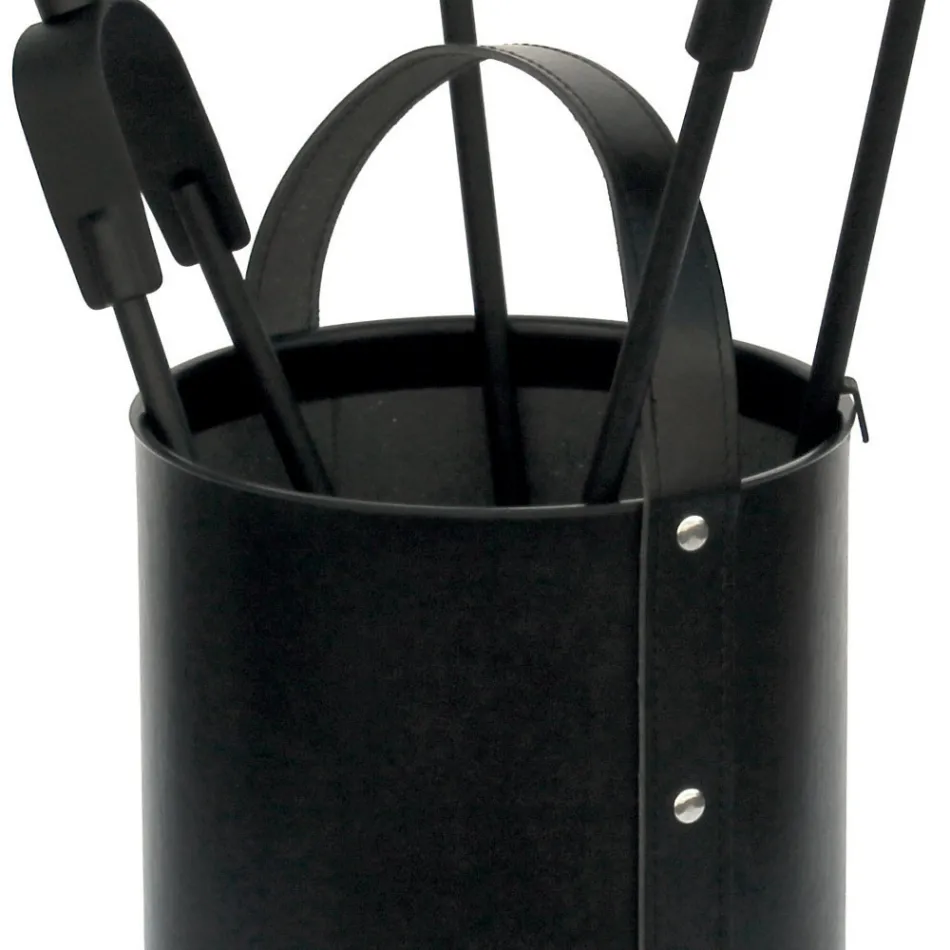 Mbajtëse mjetesh të rrumbullakëta prej lëkure artificiale me dorezë dhe 4 aksesorë Prodhuar në Itali - Pëllumb Viadurini