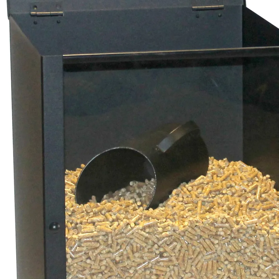 Mbajtëse peleti në çelik të lyer me ngjyrë të zezë me pleksiglas Prodhim në Itali - Pellicano Viadurini