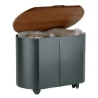 Mbajtëse peleti ovale në metal të zi dhe kapak druri Prodhuar në Itali - Bisonte Viadurini