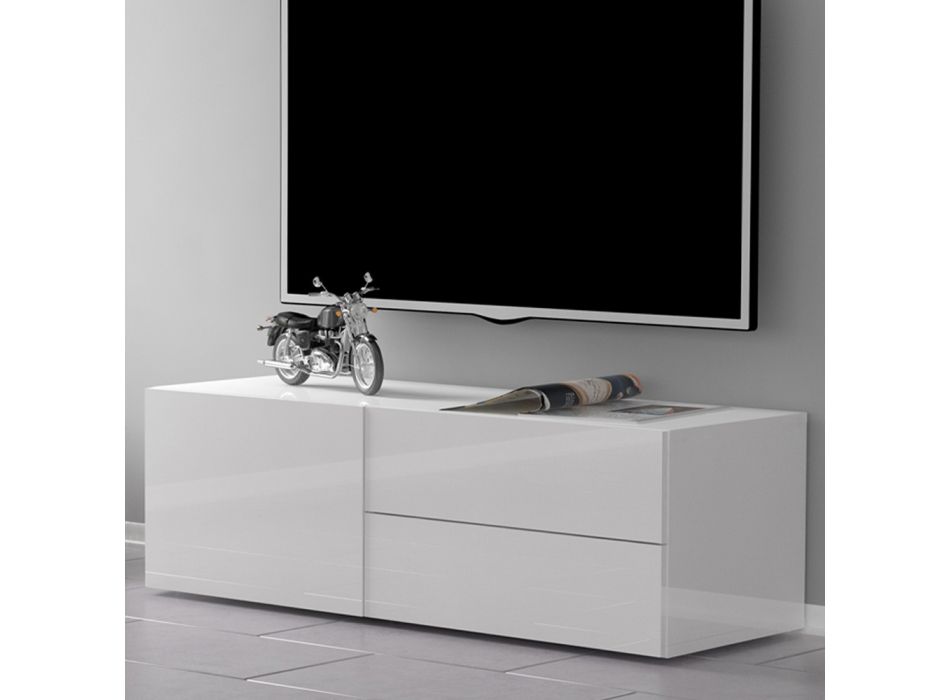 Dhomë ndenjjeje për televizorin Dru i bardhë ose dizajn antracit me shkëlqim 2 madhësi - Yolanda
