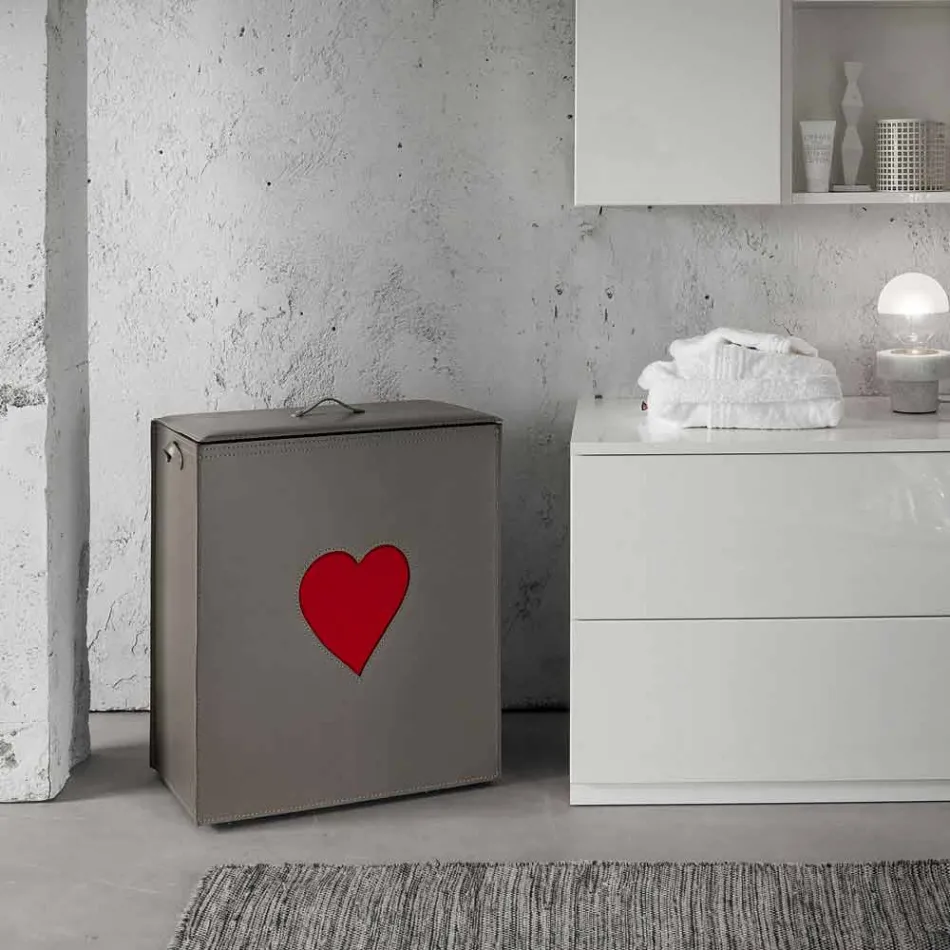 Shporta bashkëkohore e lavanderi prej lëkure e bërë në Itali Adele, futje zemre Viadurini