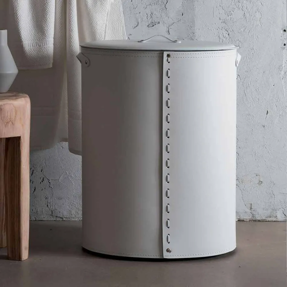 Shporta lavanderi ovale në lëkurën e rigjeneruar Riky të bërë në Itali Viadurini