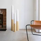 Mbajtëse moderne qirinjsh në dru pishe të ngurtë me detaje me ngjyra - Çiltërsia Viadurini