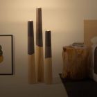 Mbajtëse moderne qirinjsh në dru pishe të ngurtë me detaje me ngjyra - Çiltërsia Viadurini
