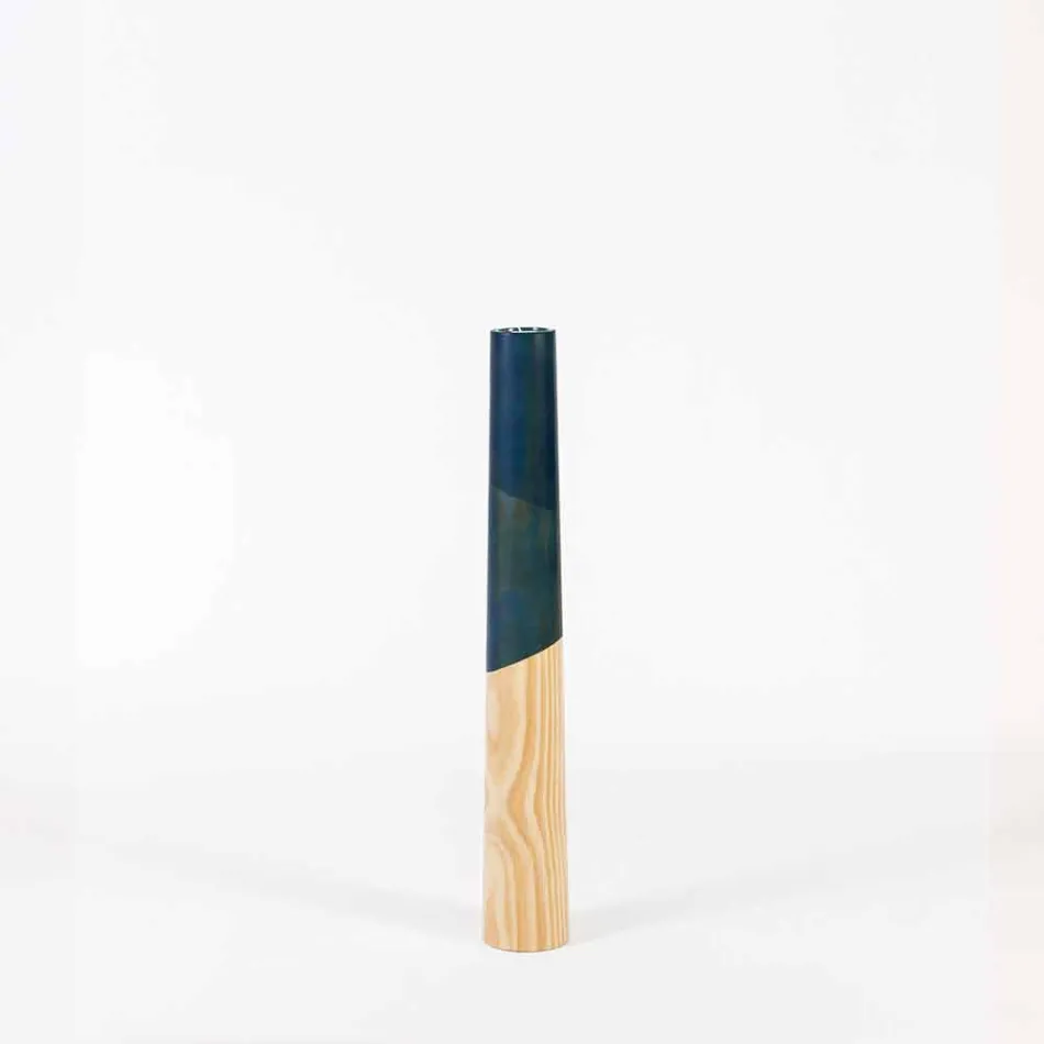 Mbajtëse moderne qirinjsh në dru pishe të ngurtë me detaje me ngjyra - Çiltërsia Viadurini