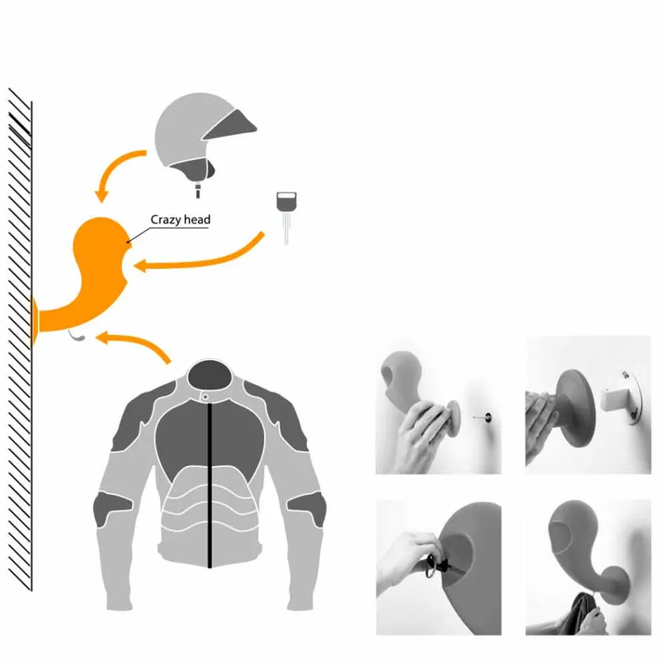 Mbajtëse helmete ose varëse muri me ngjyra, 6 pjesë - koka e çmendur nga Myyour Viadurini