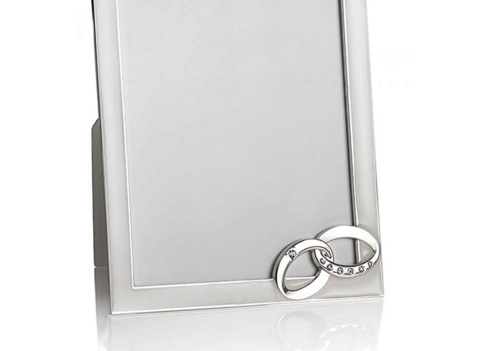Kornizë fotografike e tavolinës prej metali argjendi me unaza dhe kristale - Nusja Viadurini