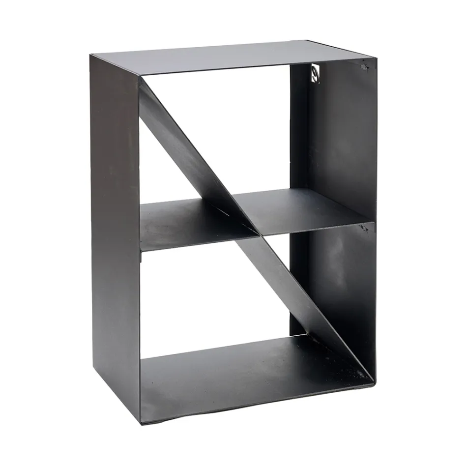 Mbajtëse dru zjarri me shufër të zhdrejtë në çelik të lyer me ngjyrë të zezë Prodhuar në Itali - Fiamme Viadurini