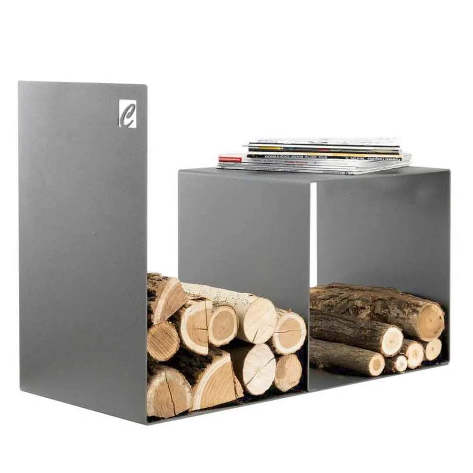 Mbajtës druri i brendshëm në çelik me ngjyrë me tavolinë kafeje të prodhuar në Itali - Cecio Viadurini