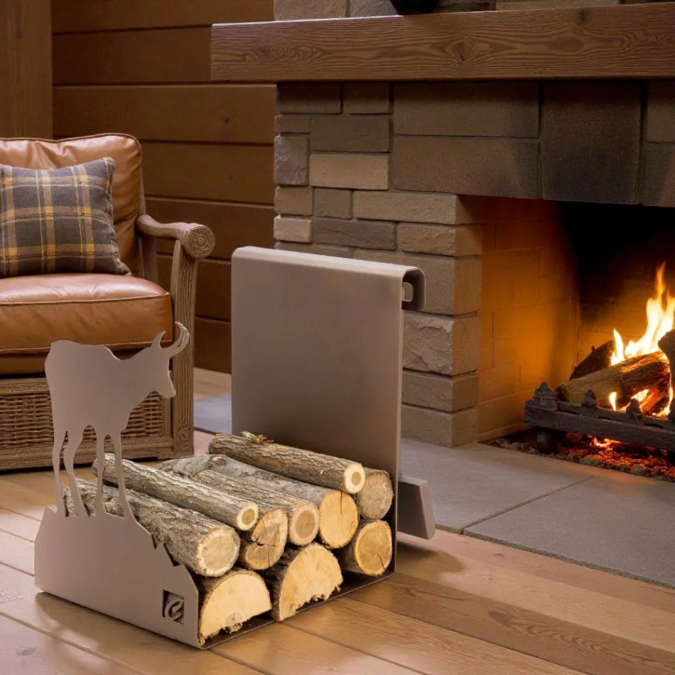 Mbajtës i shtëpisë së druve të zjarrit në çelik kafe të bërë në Itali me mjete - Volturno Viadurini