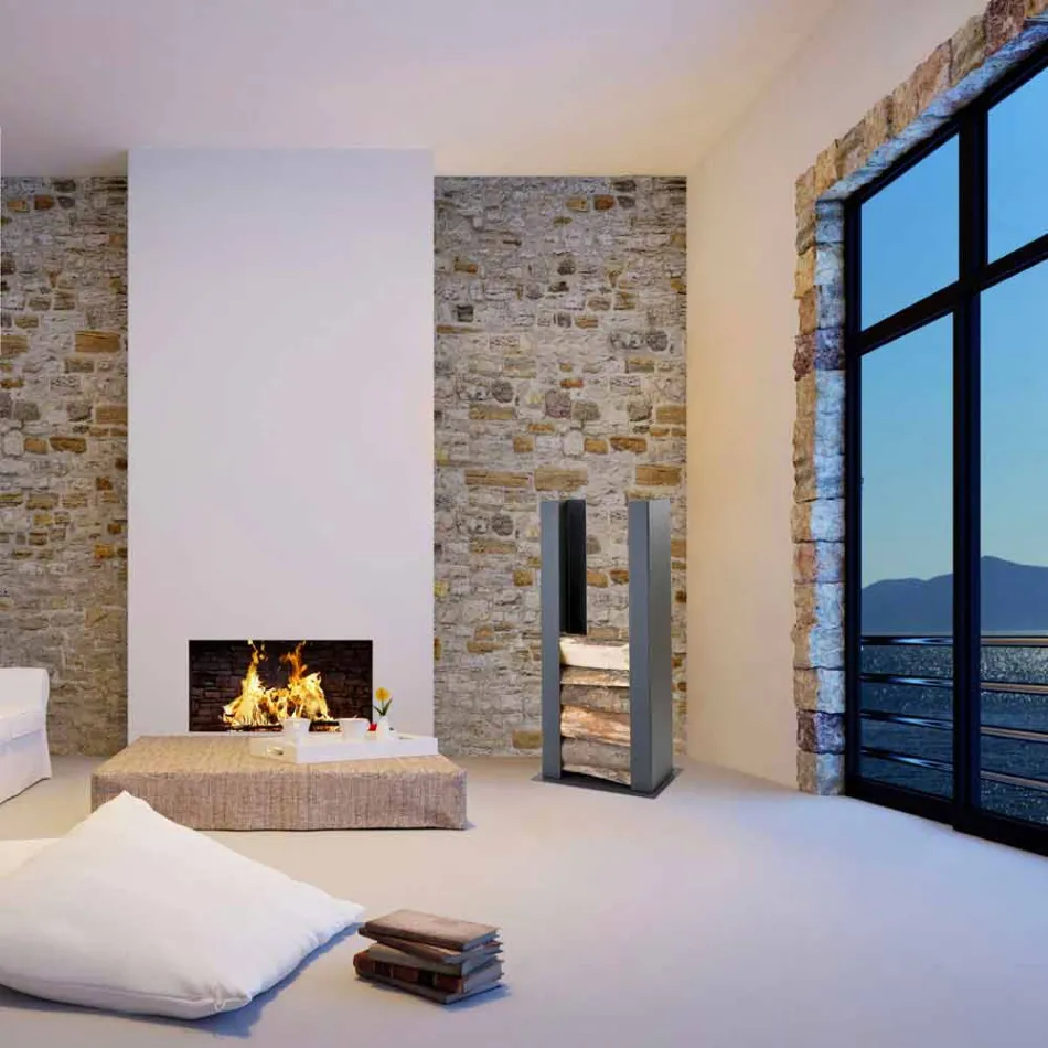 Mbajtës i murit të çelikut / mbajtësit të drurit të zjarrit, modeli, PLDU Caf Design Viadurini