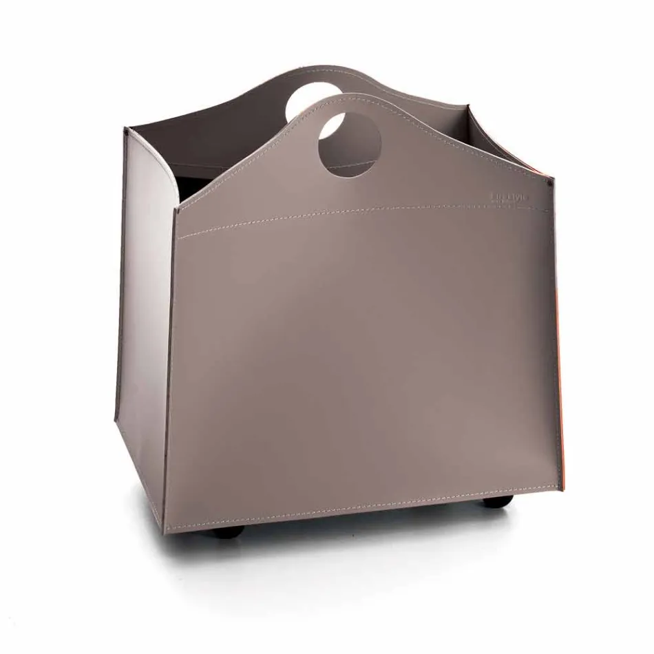 Dizenjoni mbajtësin e druve të zjarrit në lëkurë antraciti me rrota WoodBag Viadurini