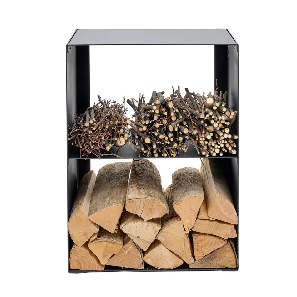 Mbajtëse dru zjarri në çelik e lyer me bojë të zezë Prodhuar në Itali - Fiamme Viadurini