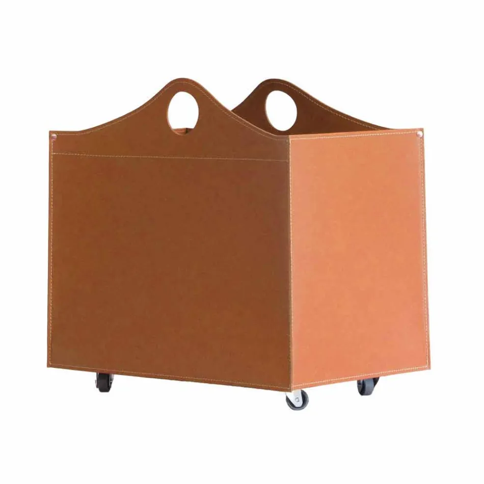 Mbajtës log në lëkurë të rigjeneruar me rrota WoodBag të bëra në Itali Viadurini