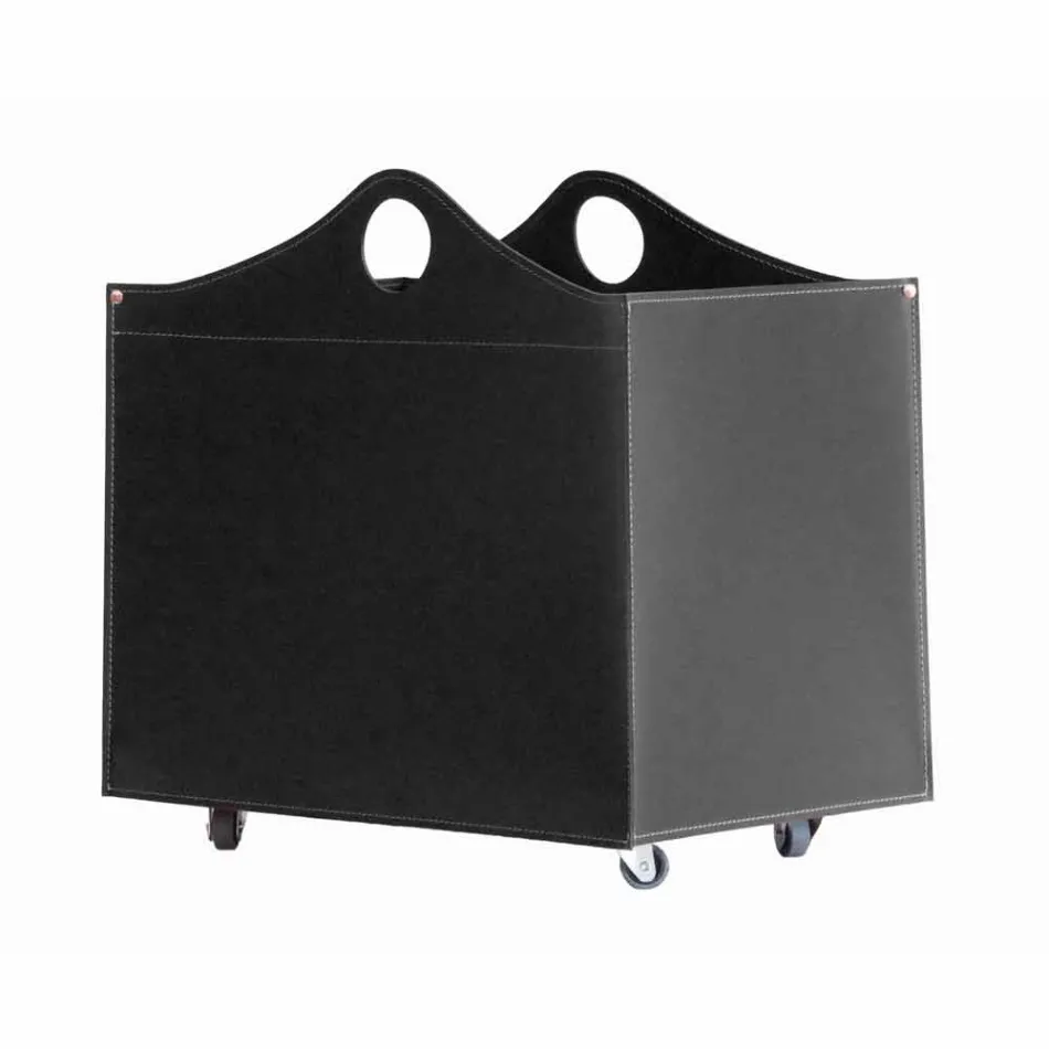 Mbajtës log në lëkurë të rigjeneruar me rrota WoodBag të bëra në Itali Viadurini