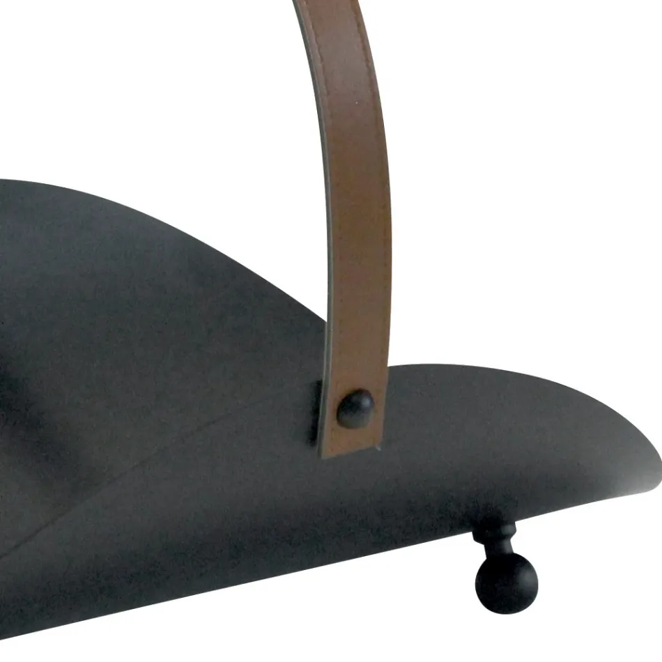 Mbajtëse druri metalike e zezë me dorezë lëkure Prodhuar në Itali - Antilopë Viadurini