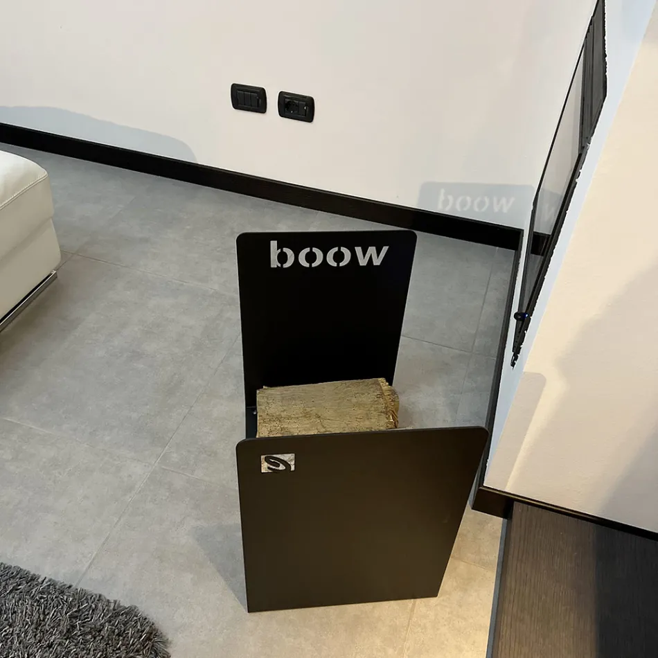 Mbajtës modern i drurit në modelin minimal të çelikut të zi me gdhendje - Altano Viadurini