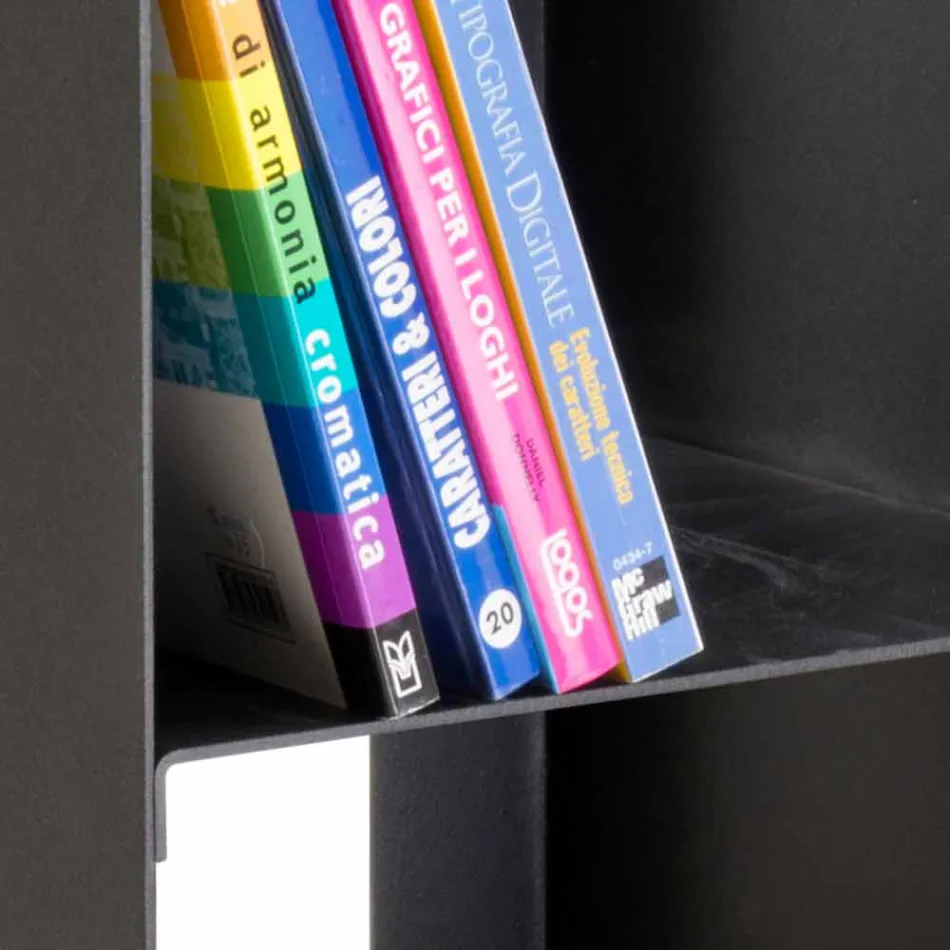 Mbajtës i shkrimit modern i drurit të zi me rafte të bërë në Itali - Cauro1 Viadurini