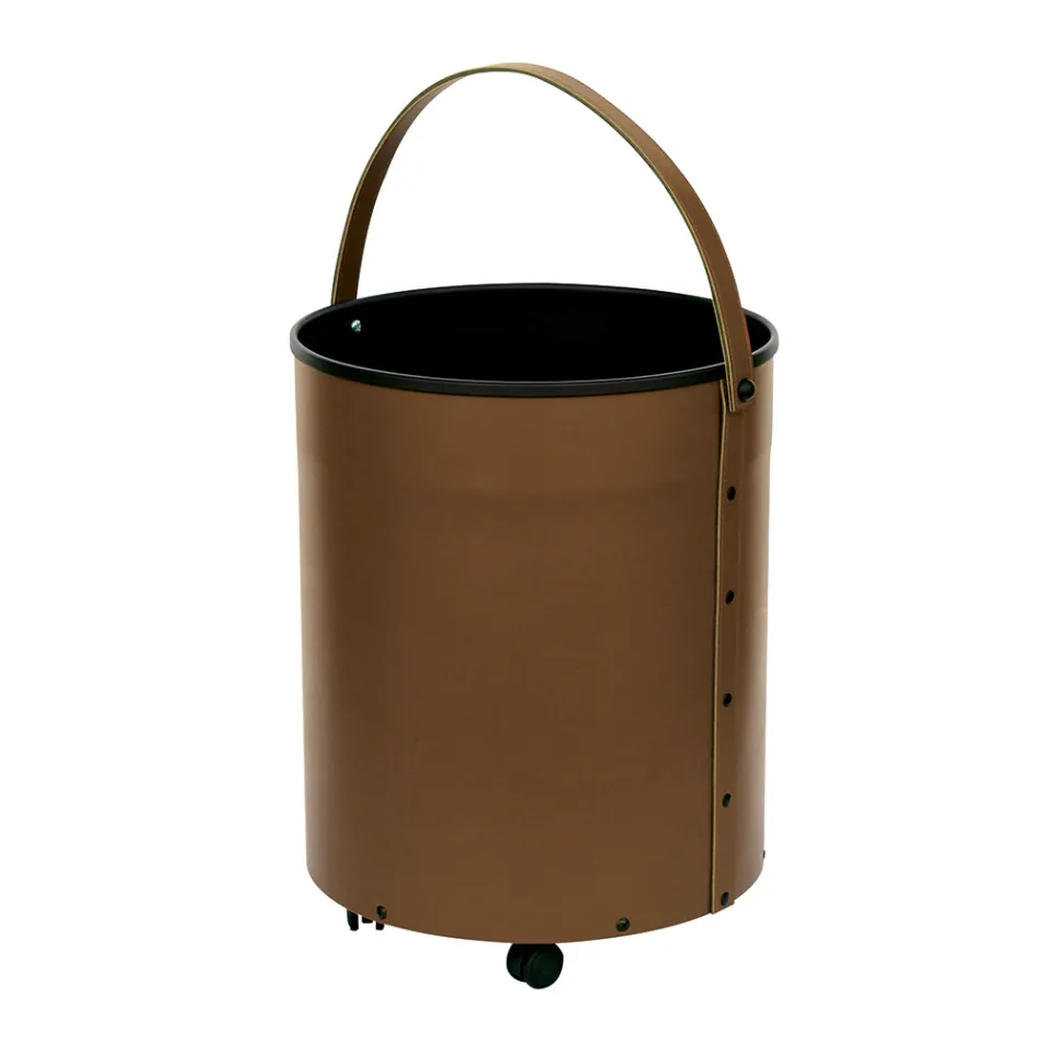 Mbajtëse trungje e rrumbullakët në lëkurë eko me rrota Made in Italy - Kameleon Viadurini