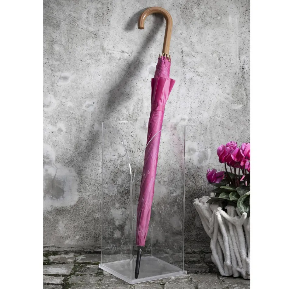Qëndrim ombrellë në kristal akrilik transparent të dekoruar me lazer - Versio Viadurini