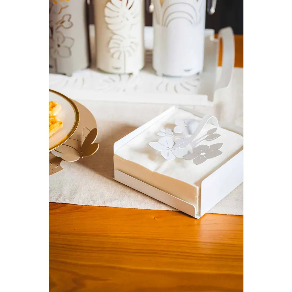 Mbajtësi modern i pecetave me lule të ulëta në hekur blu, të bardhë ose baltë - Marken Viadurini