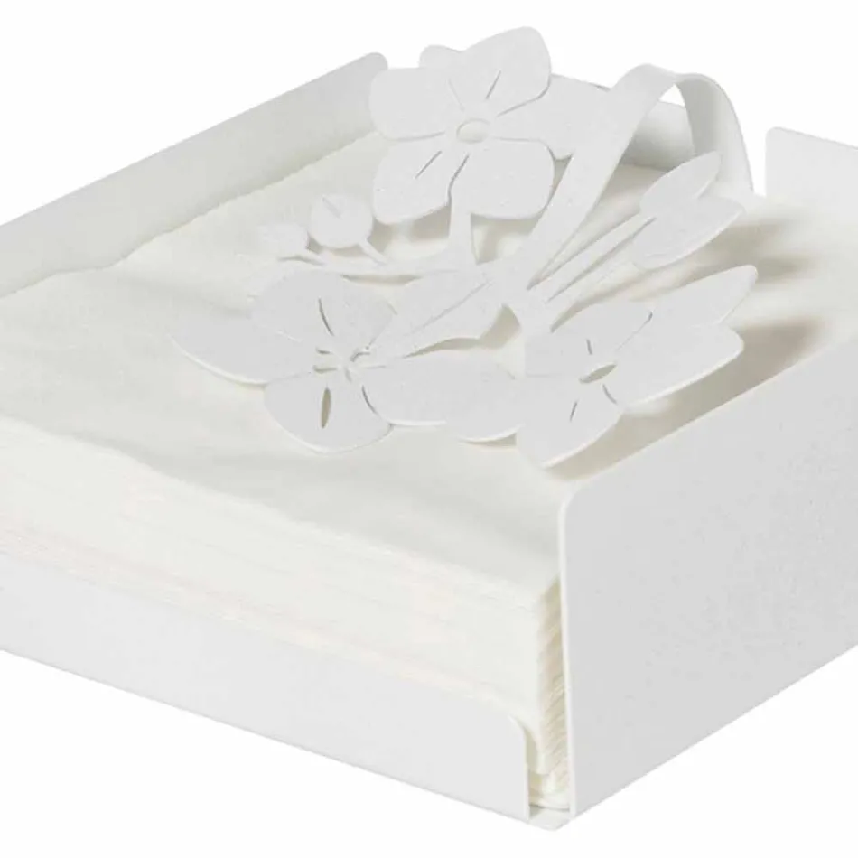 Mbajtësi modern i pecetave me lule të ulëta në hekur blu, të bardhë ose baltë - Marken Viadurini