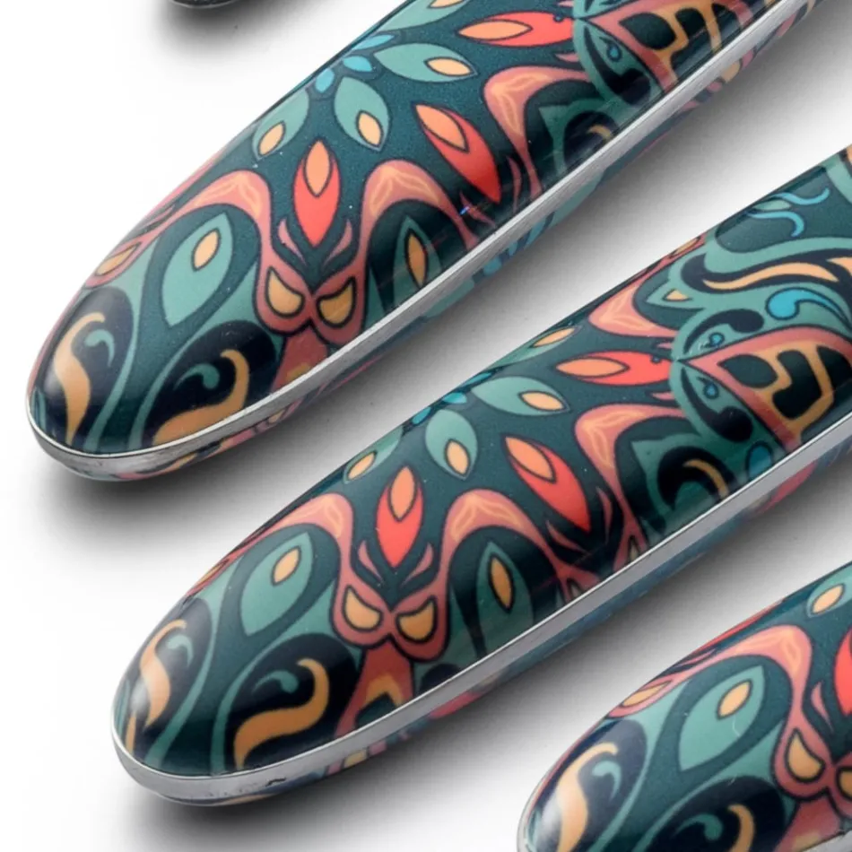 Takëme çeliku dhe plastike Dekor me ngjyra me lule 24 copë - Alessandra Viadurini