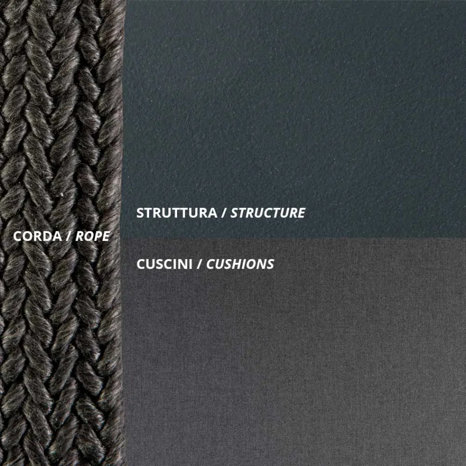 Garden Pouf në jastëk çeliku dhe litar i përfshirë Made in Italy - Bronn Viadurini