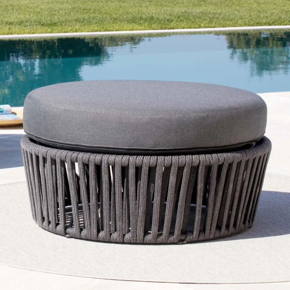 Garden Pouf në jastëk çeliku dhe litar i përfshirë Made in Italy - Bronn Viadurini