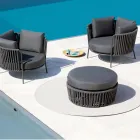 Garden Pouf në jastëk çeliku dhe litar i përfshirë Made in Italy - Bronn Viadurini