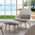 Dizajn pouf në dru ahu dhe pëlhurë moderne të bërë në Itali Arezzo Viadurini