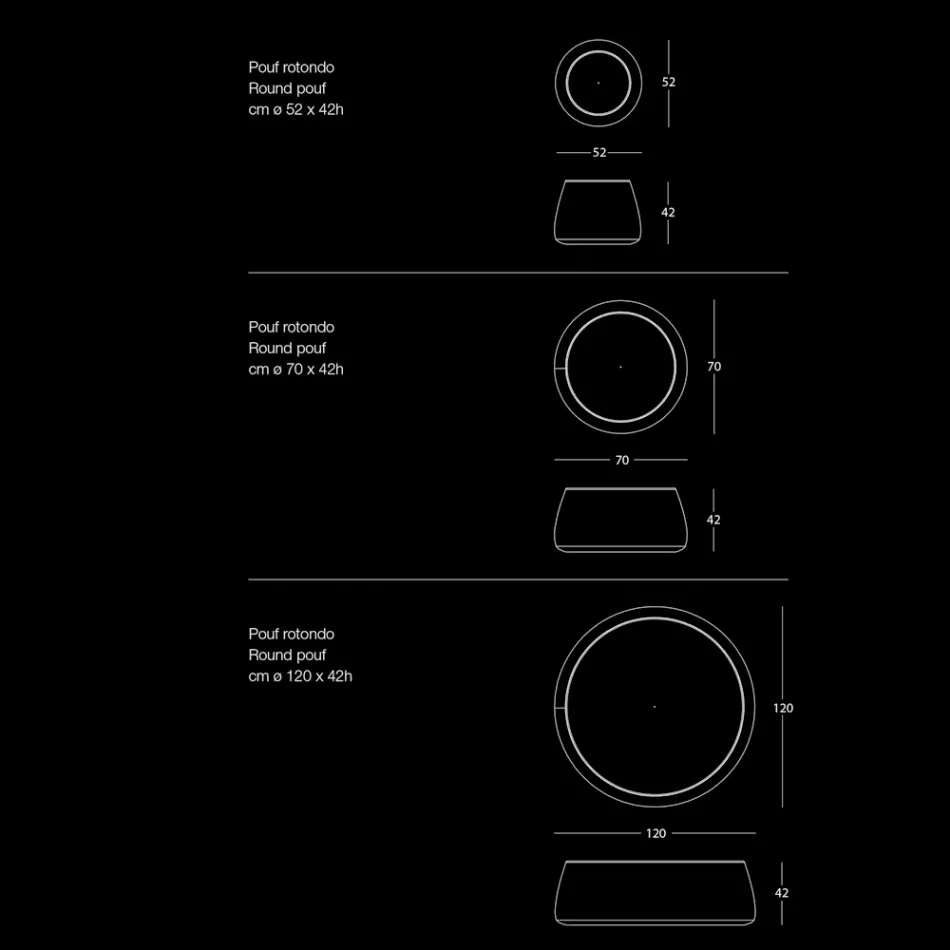 Puf i butë i rrumbullakët i dhomës së ndenjes në kadife me ngjyra 3 përmasa - Evelyne Viadurini