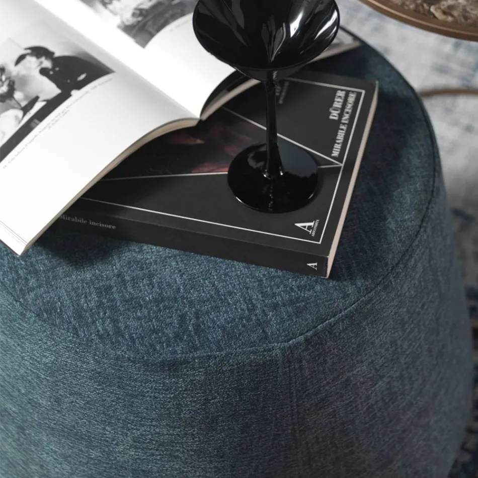 Puf osman i rrumbullakët për dhomën e ndenjes në chenille me ngjyra 3 përmasa - Evelyne Viadurini