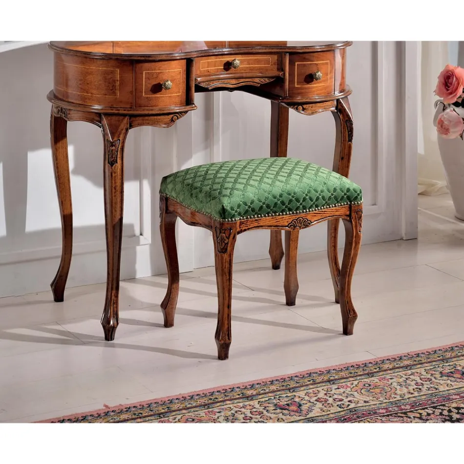 Puf i stilit klasik në dru dhe pëlhurë arre Prodhuar në Itali - Luksoz Viadurini