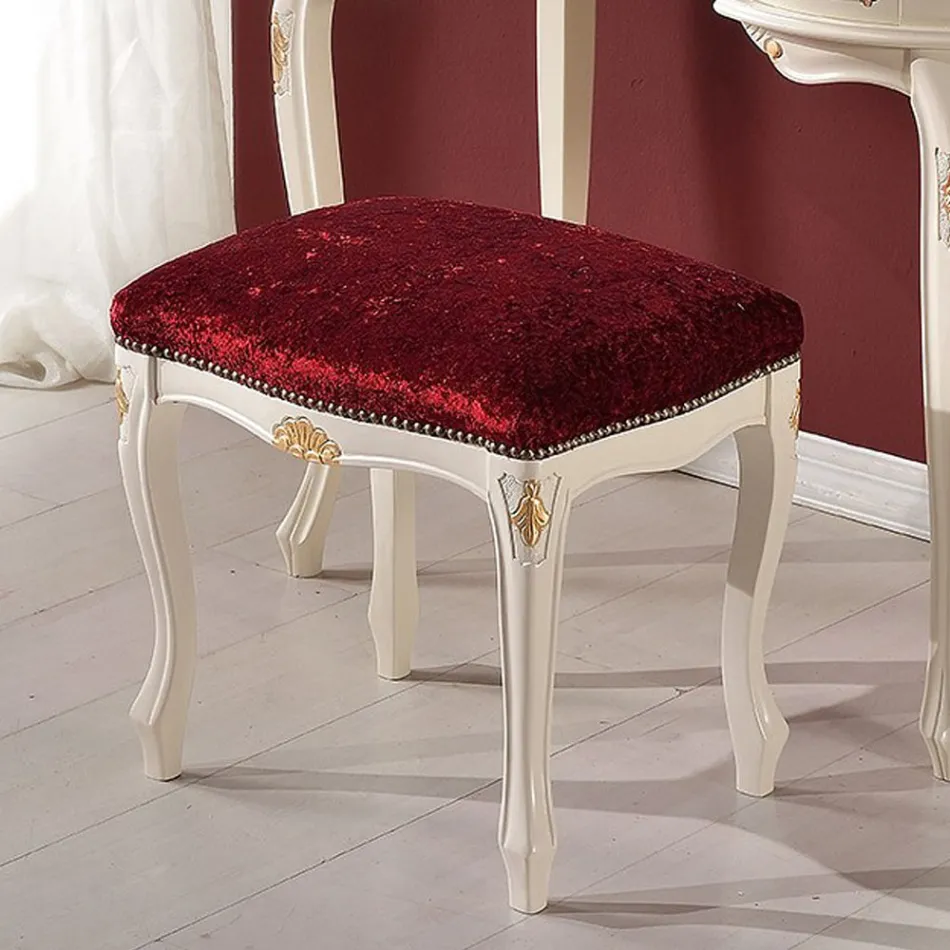 Puf i stilit klasik në dru dhe pëlhurë arre Prodhuar në Itali - Luks Viadurini