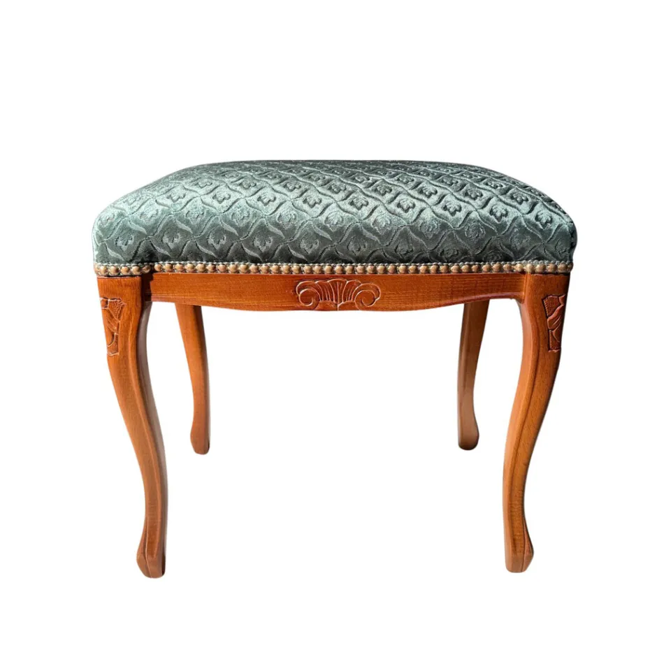 Puf i stilit klasik në dru dhe pëlhurë arre Prodhuar në Itali - Luksoz Viadurini