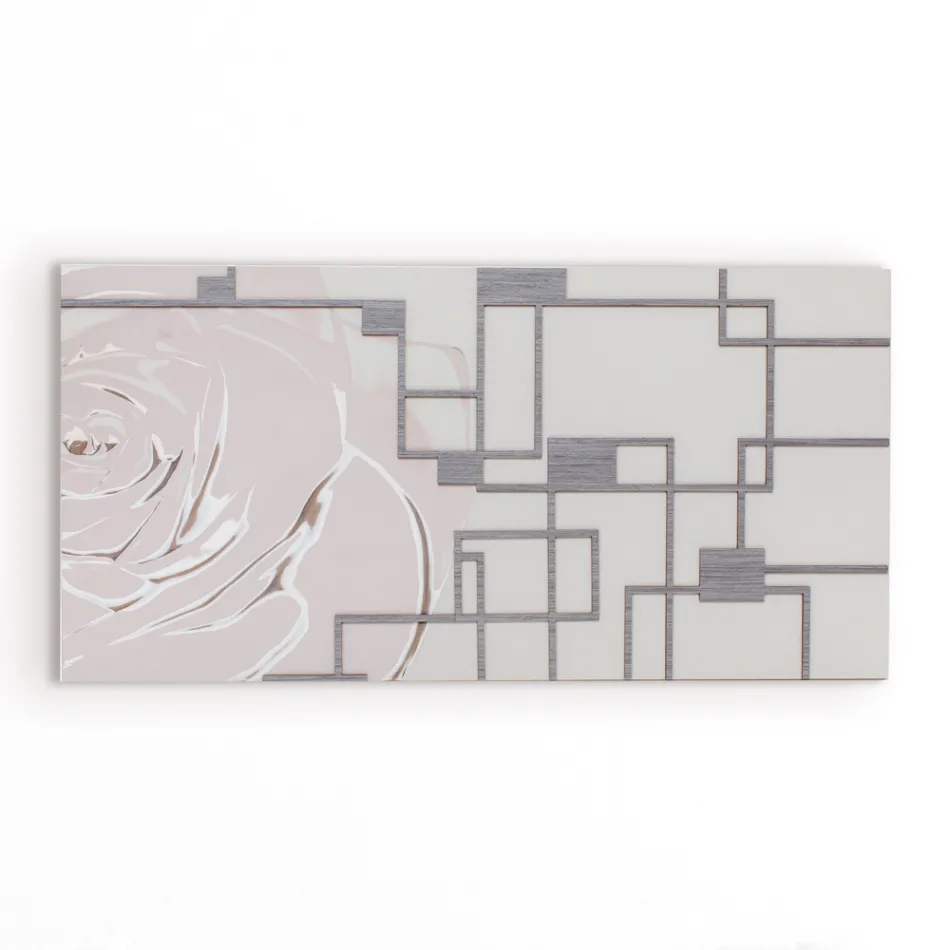 Pikturë me Trëndafil dhe Forma Gjeometrike Made in Laser Made in Italy - Rin Viadurini