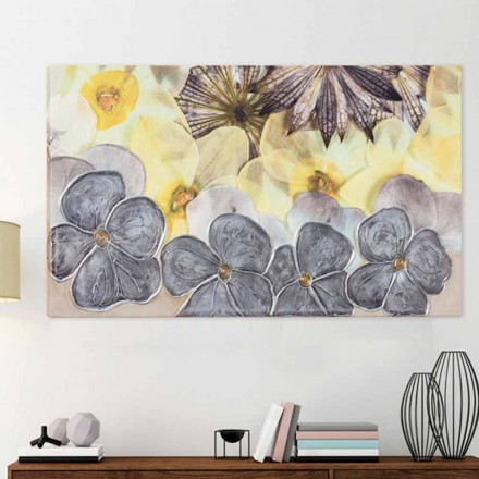 Piktura moderne me lule me petale tekstili të zbukuruara me dorë Ramos Viadurini