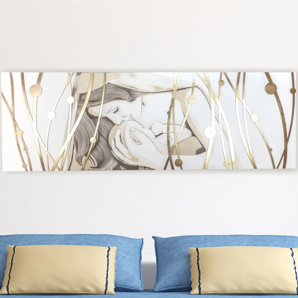 Pikturë drejtkëndore e bërë me lazer me perëndeshë dhe fëmijë Made in Italy - Nagi Viadurini