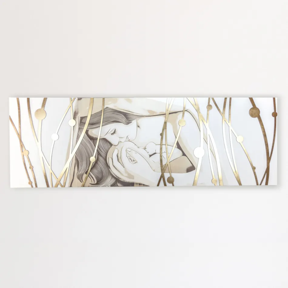 Pikturë drejtkëndore e bërë me lazer me perëndeshë dhe fëmijë Made in Italy - Nagi Viadurini